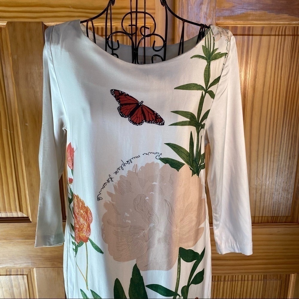 H&M Wool Blend Floral Butterfly Boho Mini Dress 3/4 Length Sleeve Cream Size 6 - Picture 4 of 16